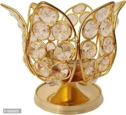 Rudram Brass and Crystal Lotus Kamal Akhand Diya (1, Small)-thumb0