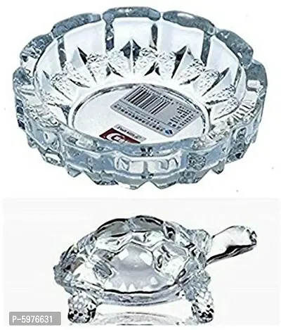 Crystal Tortoise with Plate Vastu Set, Small, Transparent-thumb0