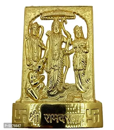 Lord Ram Darbar Plated Idol Showpiece Statue for Temple and Home Decor #169; (Golden, 4.5 x 0.5 x 6 cm)-thumb0