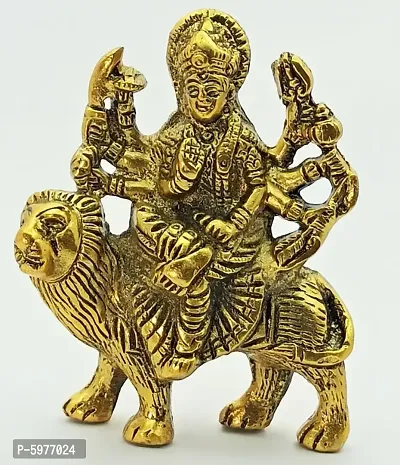 Metal Maa Durga Statue Sherawali Idol Ambe Rani Sculpture, Golden, Height 20 cm