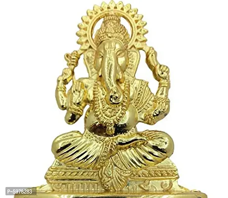 Brass Metal Lord Ganesh sitting pose for home pooja mandir decorative puja itmes gold finish ganpati ji