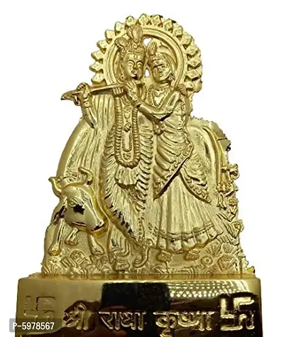 Brass Radha Krishna Bhagwan Murti Kishan Kanhaiya with Flute for Home Office Decor Temple Mandir Decoration Gold Color