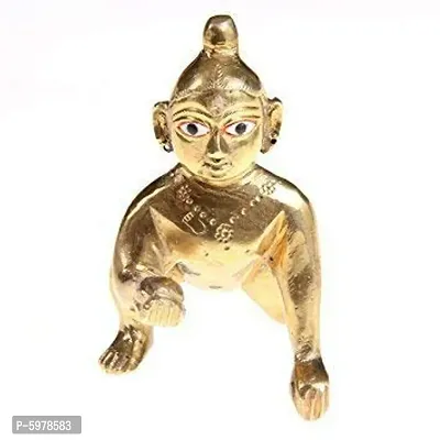 Pure Brass Lord Laddu Gopal Ji God Idol, Temple Poojan, God Idol, Gift Item Thakur Ji Peetal Murti Medium Height 2 inch (Size 1/0 no.) (Ladoo Gopa for Home Temple-thumb0