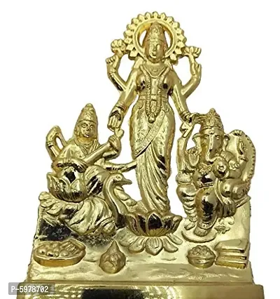 Metal Laxmi Ganesh Saraswati Idol Showpiece Statue Pooja Gift, Cardashboard Home Temple Office Decoration