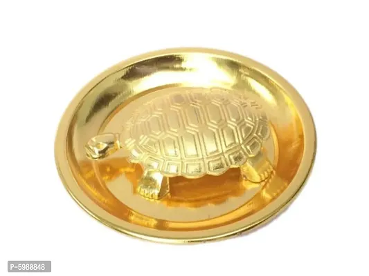 Metal Brass Turtle on Plate Feng Shui Vastu Tortoise (Gold, Medium, 4 inch)-thumb0