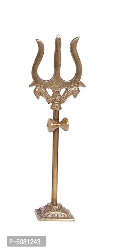 Brass Damru Trishul on Stand Show Piece Decoration items for Pooja Room, Temple Home Decor, Puja House  office Mandir, size 5 inch weight