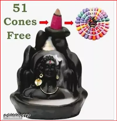Shiv Decorative Showpiece with 51  Fragrance Smoke Backflow Incense Cone | Smoke Adiyogi With 51 cones | Adi Shankara With cones | idol and figurine for home Decor