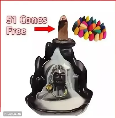 Handcrafted Lord Adiyogi, Mahadev, Shiv Adi Shankara | Backflow Cone Incense Holder | Shiv Decorative Showpiece with 51  Smoke Backflow Incense Cone-thumb0