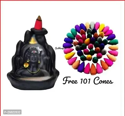 Handcrafted Lord Adiyogi, Mahadev  Back Smoke flow Cone Incense Holder 101 Cone-thumb2