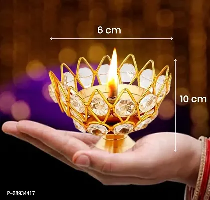 Crystal Round  Diya for Puja  Pooja Decor Gifts, set of 2 ( 5 cm )-thumb2