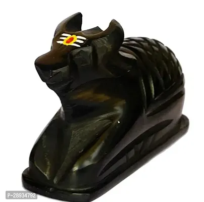 One of Best Black Marble Stone Nandi Idols Handcrafted  Hand Painted with Tilak , Black, 1 Piece-thumb0