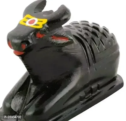 One of Best Black Marble Stone Nandi Idols Handcrafted  Hand Painted with Tilak , Black, 1 Piece-thumb2