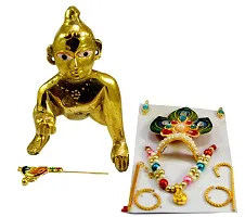 Laddu Gopal Statue Pital Brass Murti with Dress Combo for Kanha Ji For Janmastami Pooja-thumb1