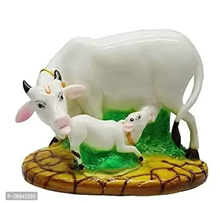 Poly Resin Decorative White Cow with Calf Showpiece-thumb0