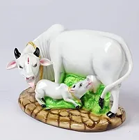 Poly Resin Decorative White Cow with Calf Showpiece-thumb1