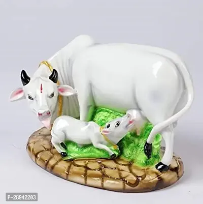 Poly Resin Decorative White Cow with Calf Showpiece-thumb2