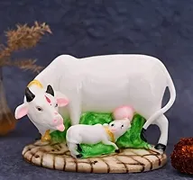 Poly Resin Decorative White Cow with Calf Showpiece-thumb2