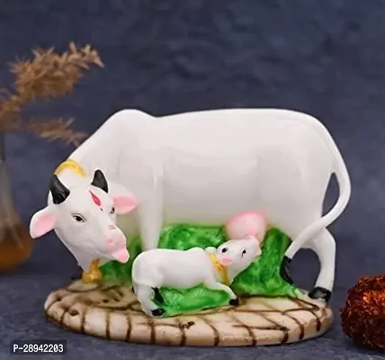 Poly Resin Decorative White Cow with Calf Showpiece-thumb3