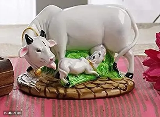 Graceful Decorative Marble Polyresin Kamdhenu Cow Statue-thumb0