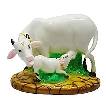 Graceful Decorative Marble Polyresin Kamdhenu Cow Statue-thumb1