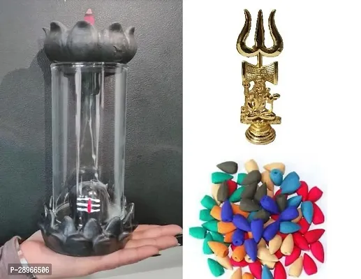 Polyresin Kamal with Shivling Incense Smoke Fountain with 10 Cones