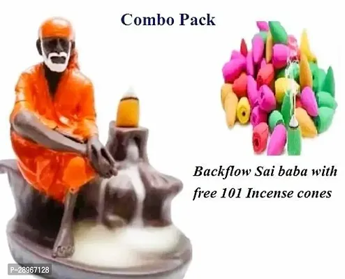 Smoke Fountain ( Ceramic ) | Orange  Sai Baba Smoke Backflow with 101 Backflow incense cones ( Height: 12cm )-thumb0