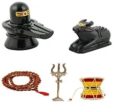 Rudraksha Mala with Brass Lord Shiva Trishul and Hancrafted Wooden Shiv Damru for Religious Purpose-thumb1