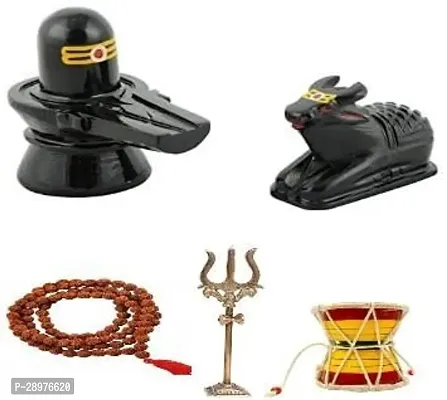 Rudraksha Mala with Brass Lord Shiva Trishul and Hancrafted Wooden Shiv Damru for Religious Purpose-thumb2