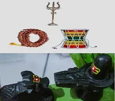 Tilak Shivling  Nandi With Rudraksh mala  Brass Lord Shiva Trishul and Hancrafted Wooden Shiv Damru for Religious Purpose-thumb1