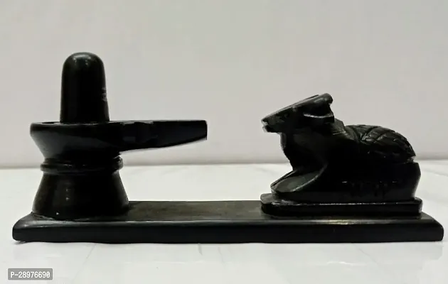 Black Stone Shivling with Nandi Bull Statue Idol