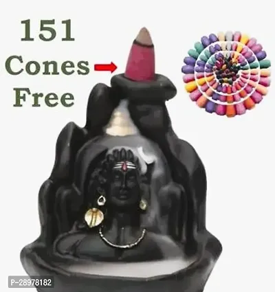 Backflow Cone Incense Holder Handcrafted Lord Adiyogi, Mahadev, Shiv Adi Shankara With 151 Smoke Backflow Scented Cone Incenses For Car Dashboard