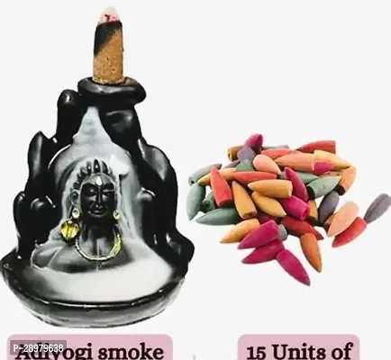 Trending Handmade Adiyogi Shiva Statue Backflow Made of Resin, Smoke Incense Holder With 15 Smoke Backflow Scented Cone Incenses-thumb0