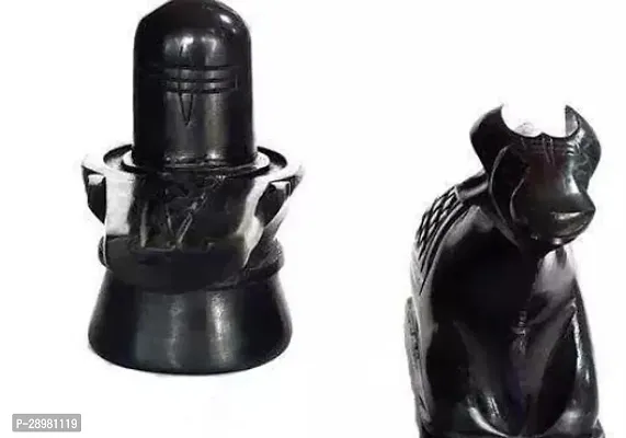 Pure Marble ceramic Shiva Lingam Shivling  Nandi Ji showpieces Idol Combo - Black, Standard-thumb0