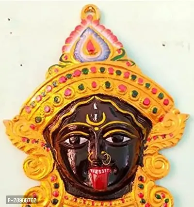 Maa Kali Maha Kaali Metal Face Nazar Battu Evil Eye Protector Vastu Wall Hanging Decor for Home, Shop Antique Metal Hand Painted (Black)-thumb0