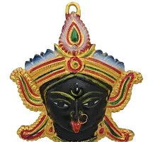 Maa Kali Maha Kaali Metal Face Nazar Battu Evil Eye Protector Vastu Wall Hanging Decor for Home, Shop Antique Metal Hand Painted (Black)-thumb1