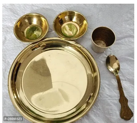 5 PCS Set/Two Bowl, Spoon, Glass, Plate/Pure Brass/for Pooja and BHOG,