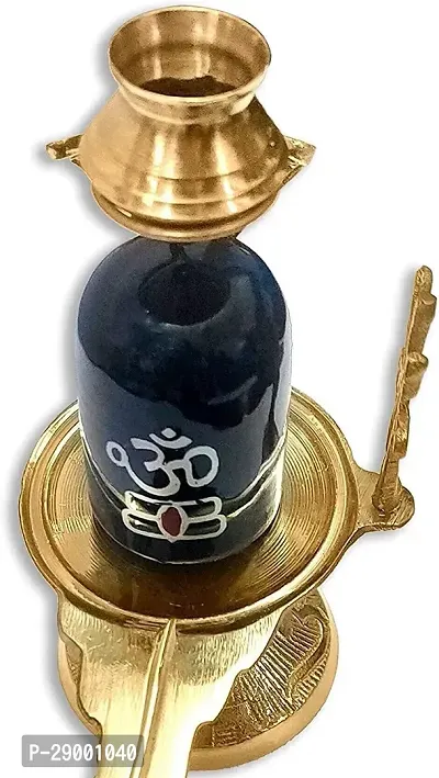 Brass Shiva Shivling Natural Stone with Jaladhari Lota Kalash for Home Temple Puja/Pooja (L-7cm, B-5cm, H-10cm)