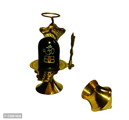 Brass Lord Shiva Linga Lingam Shivling Statue Shesnag Trishul (L-7cm, B-5cm, H-10cm)-thumb0