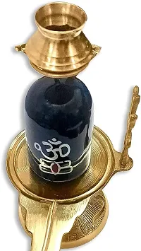 Brass Lord Shiva Linga Lingam Shivling Statue Shesnag Trishul (L-7cm, B-5cm, H-10cm)-thumb1