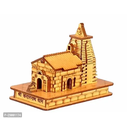 Small Mahadev Kedarnath Temple The Place of Light in Wood Miniature | Hand Crafted Wooden Temple for Gifting, ShowPiece, Temple With  Double Sided Tape (L-9cm, B-5cm, H-8cm)-thumb2