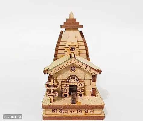 Kedarnath Wooden Temple Small Size Decorative Showpiece With  Double Sided Tape For Car Dashboard (L-9cm, B-5cm, H-8cm)-thumb0