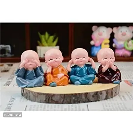 4 Pcs Cute Resin Buddha Monk Creative Figurines Showpiece for Home, Office Decoration and Statue for Car Interior Height :6cm /-thumb0