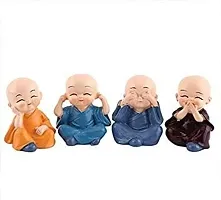 4 Pcs Cute Resin Buddha Monk Creative Figurines Showpiece for Home, Office Decoration and Statue for Car Interior Height :6cm /-thumb1