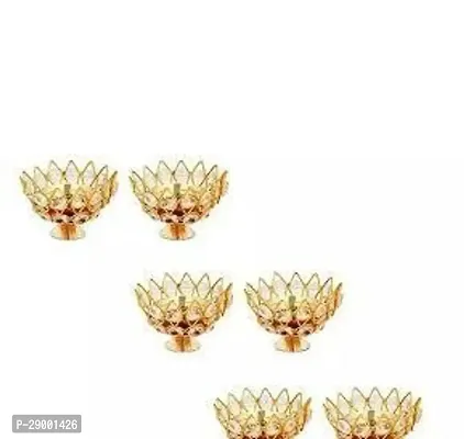 Lotus Shape Golden Color Brass Diya (6 in set) (80GM) (LBH- 10cm , 10cm, 6cm )-thumb0