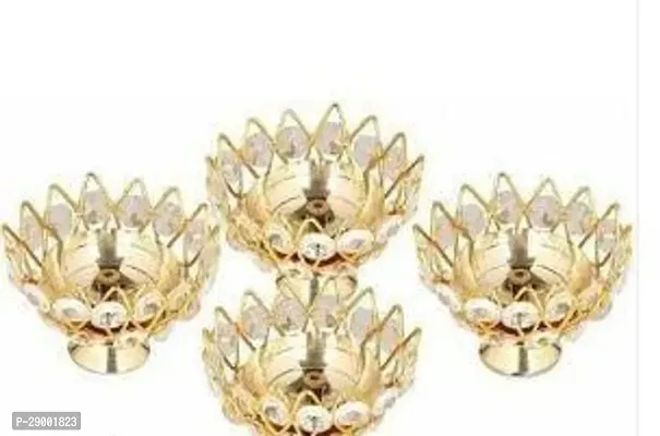 Brass Small Bowl Crystal Diya Round Shape for Home Temple Puja Decor Gifts Pack of 4 (LBH- 10cm/10cm/6cm)-thumb0