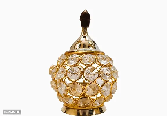 Akhand Diya Diyas Decorative Brass Crystal Oil Lamp, Tea Light Holder Lantern Oval Shape Diwali Gifts Home Decor Puja Lamp-thumb0