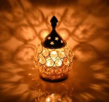 Akhand Diya Diyas Decorative Brass Crystal Oil Lamp, Tea Light Holder Lantern Oval Shape Diwali Gifts Home Decor Puja Lamp-thumb1