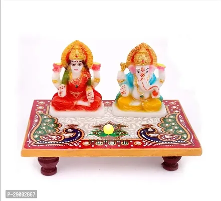 Handcrafted Lakshmi Ganesh ji Marble Idol with Choki for Diwali Pooja, Festival and Home Decoration (White) (L-15cm, B-8cm, H-8cm)-thumb0