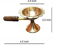 Pure Brass Dhoop Diya Medium Size 4.5 inch Dhoop Dani Kapoor Aarti Lamp/Dhoop Stand with Wooden Handle-thumb1