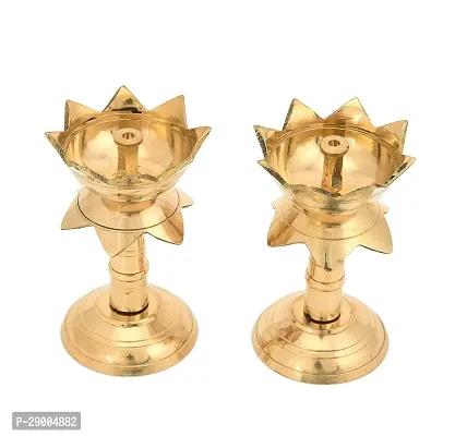 2 Brass Kamal Stand Diya Set for Puja Temaple Decoration(Size 3.8 Inch, 2Pcs)-thumb0